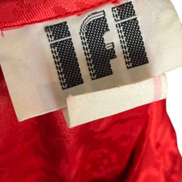 Vintage IFI Size 16 Floral Satin Midi Dress Red 80's Long Sleeve Modest Evening - Picture 5 of 6